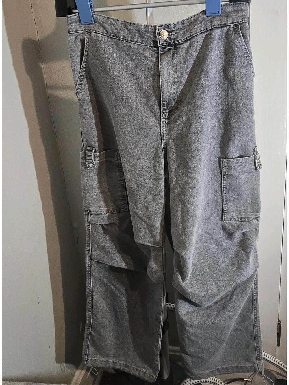 H&M Divided Womens Cargo Pants Wide Leg Utility Streetwear Gray Size M